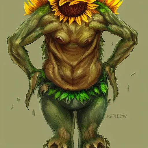 Image similar to Sunflower goblin monster, semi realistic, anime art style, trending on art station