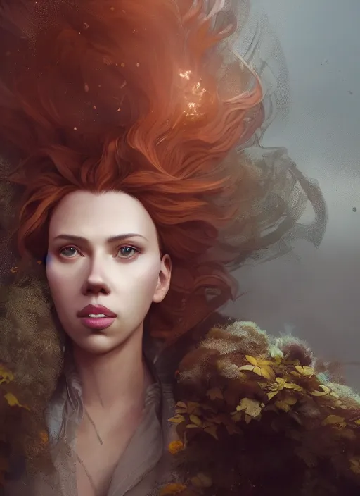 Image similar to a beautiful portrait of scarlett johansson as anthropomorphic lioness. character design by cory loftis, fenghua zhong, ryohei hase, ismail inceoglu and ruan jia. volumetric light, detailed, rendered in octane