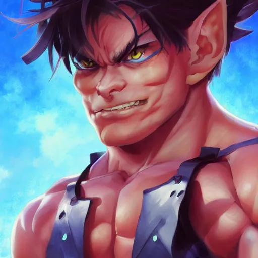 Image similar to anime portrait of goblins as a muscular anime boy by stanley artgerm lau, wlop, rossdraws, james jean, andrei riabovitchev, marc simonetti, and sakimichan, trending on artstation