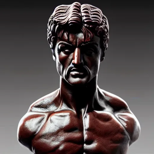 Prompt: museum stallone rambo prince statue monument made from porcelain brush face hand painted with iron red dragons full - length very very detailed intricate symmetrical well proportioned balanced