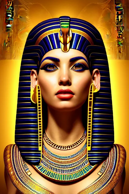 Image similar to Cleopatra portrait, intricate art deco leaf designs, elegant, highly detailed egyptian patterns, hieroglyph, sharp focus, art by Artgerm and beeple