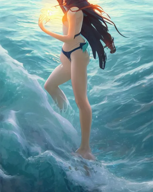 Image similar to goddess splitting the sea, ambient lighting, detailed face and body, perfect anatomy, by makoto shinkai, stanley artgerm lau, wlop, rossdraws