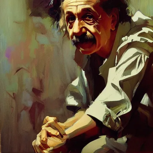 Prompt: albert einstein, intricate, elegant, highly detailed, greg manchess, mucha, liepke, ruan jia, jeffrey catherine jones, ridley scott