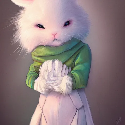 Image similar to aesthetic portrait commission of a albino male furry anthro cute bunny wearing a cute mint colored cozy soft pastel winter outfit, winter Atmosphere. Character design by charlie bowater, ross tran, artgerm, and makoto shinkai, detailed, inked, western comic book art, 2021 award winning painting