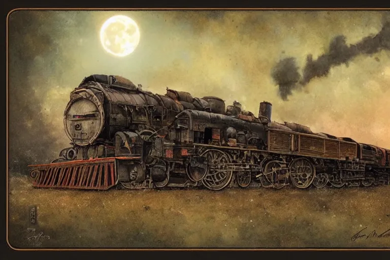 Image similar to an old locomotive, by jean - baptiste monge, eerie moon eclipse cinematic scenery