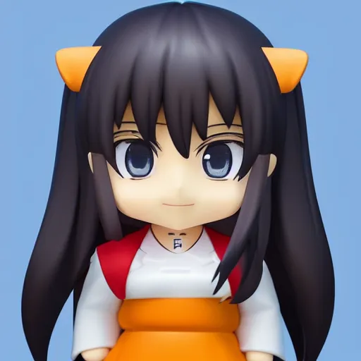 Image similar to character face portrait of a singular kawaii chibi in the sytle of kyoto animation, in simple background, nendoroid eyes, blender, toon rendering, toon shader, anime waifu, ukiyoe