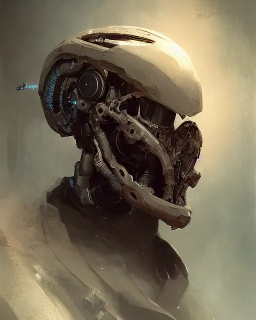 Prompt: bone storm, scifi character portrait by greg rutkowski, esuthio, craig mullins, 1 / 4 headshot, cinematic lighting, dystopian scifi gear, gloomy, profile picture, mechanical, half robot, implants, solarpunk