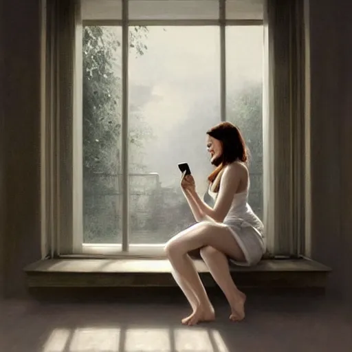 Image similar to epic masterpiece of cinematographic hyperrealism where a happy woman appears using her cell phone, the background of the image is white. realistic shaded lighting poster by craig mallismo, artgerm, jeremy lipkin and michael garmash, unreal engine, radiant light, detailed and intricate environment, digital art, art station trends