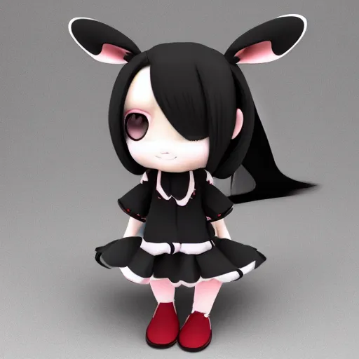 Prompt: cute fumo plush bunny girl, floppy ears, gothic maiden, alert, furry anime, vray, smile