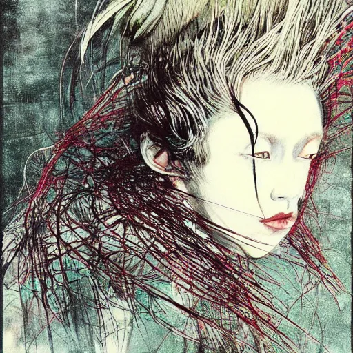 Image similar to “ a simple concept art portrait of a predatory alien species, an award winning yoshitaka amano digital art, by adrian ghenie and gerhard richter. art by takato yamamoto. masterpiece, deep colours. ”