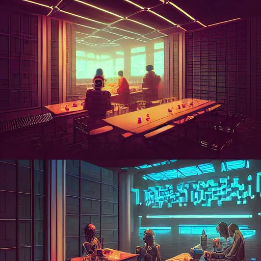 Image similar to futuristic cyberpunk restaurant, interior architecture view, beautiful detailed pixelart by albertov, intricate details, beautiful, dithered gradients, volumetric lighting, cgsociety, artstation, smooth, sharp focus, 2 d illustration, by greg rutkowski, amazing art by dan mumford