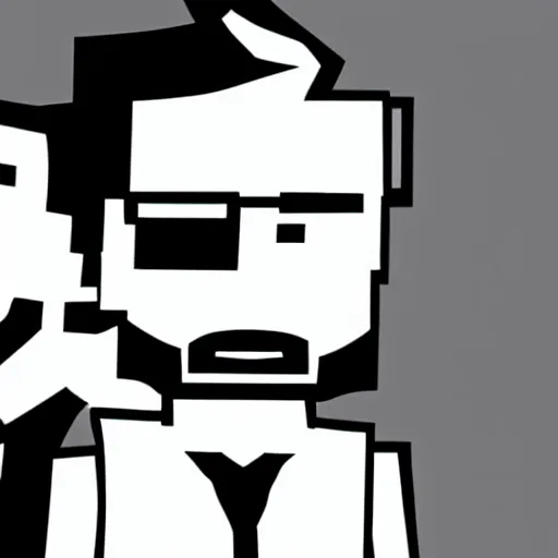 Image similar to photography of phoenix wright doing a selfie with walter white in minecraft, black and white, dark, clear