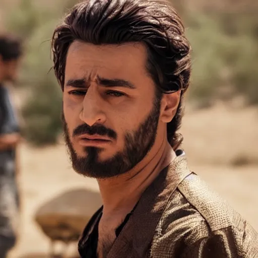 Prompt: close - up of an attractive kurdish singer in a movie directed by christopher nolan, movie still frame, promotional image, imax 7 0 mm footage