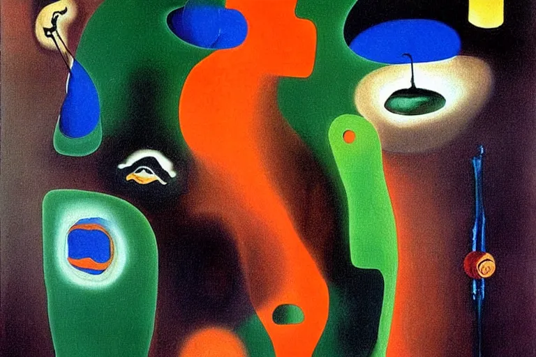 Image similar to born under a bad sign, good luck and trouble are my only friends, colors orange, white!!, dark green, dark blue, surreal abstract painting by salvador dali