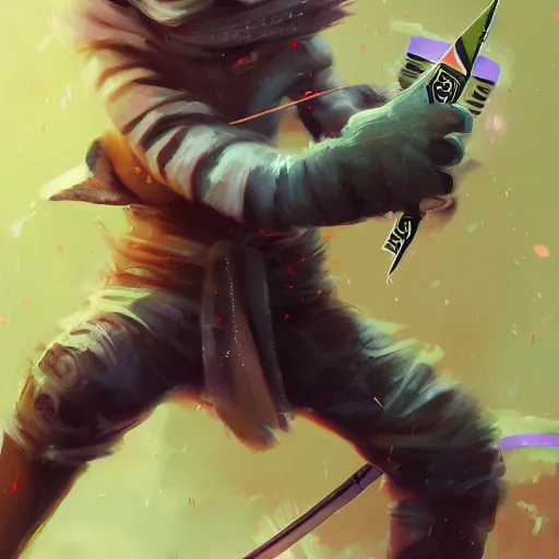 Image similar to cute angry ninja cyberpunk cat fighting with a lase sword, artstation, highly detailed, colorfull, digital painting, deep focus, sharp, smooth, rossdraws