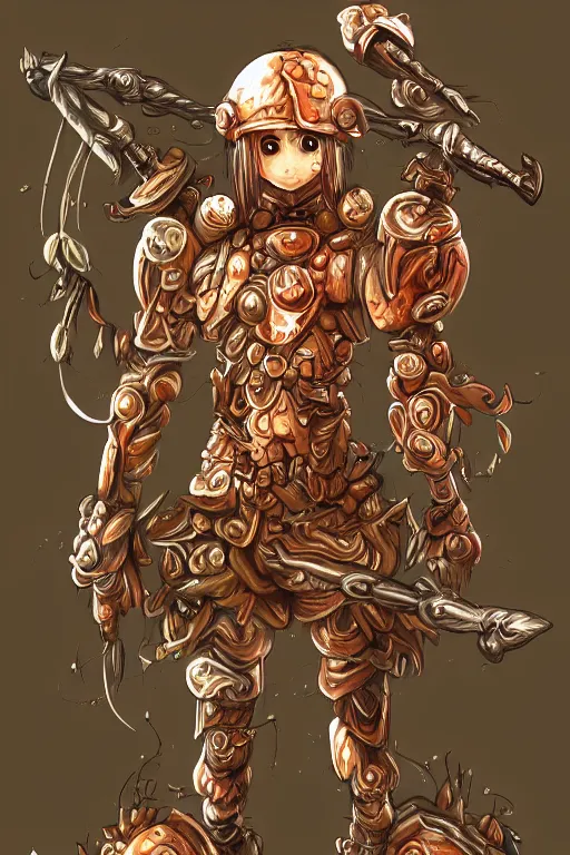 Prompt: a humanoid figure mushroom warrior, highly detailed, digital art, sharp focus, trending on art station, anime art style