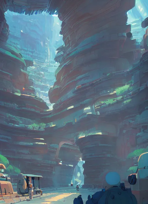 Image similar to canyon with giant gate entrance, nuclear powered, detailed, futuristic, cory loftis, james gilleard, atey ghailan, makoto shinkai, goro fujita, studio ghibli, rim light, exquisite lighting, clear focus, very coherent, plain background