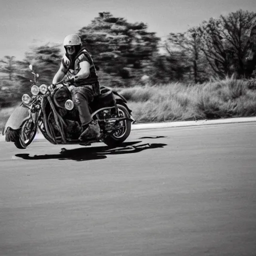 Prompt: Gray bully dog riding a motorcycle