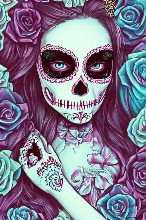 Image similar to Illustration of a sugar skull day of the dead girl, art by ross tran