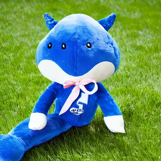 Prompt: blue'snappy gifts'logo plush doll, on grass, gifts, happy atmosphere, high detail, soft lighting, 8 k