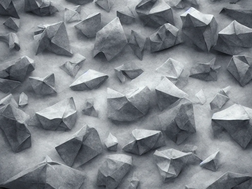 Image similar to photo of a origami rocky hill, in the middle of a storm. realistic origami clouds. impressive, magical, very atmospheric, cinematic, stunning, masterpiece, romantic, trending in artstation, very detailed. 4 k