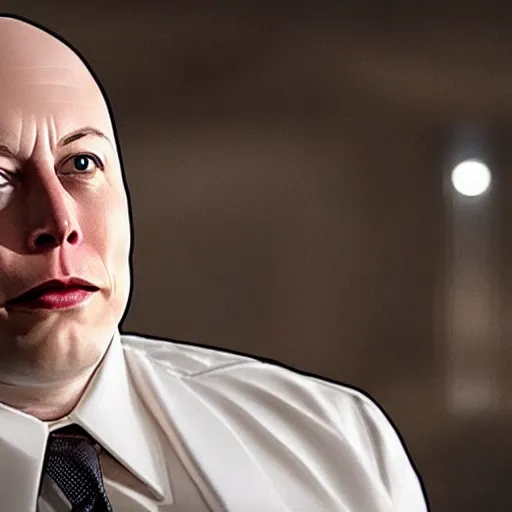 Image similar to film still of bald Elon Musk as Lex Luther in the new Superman movie