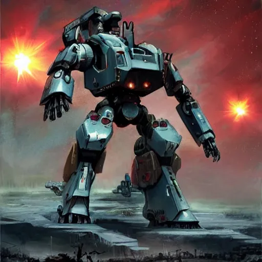 Image similar to war mechs fighting, mech battle, desolate gloomy planet, science fiction