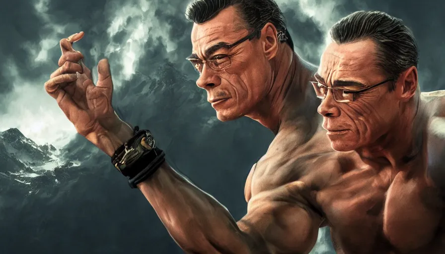 Image similar to Jean-Claude Van Damme is God, hyperdetailed, artstation, cgsociety, 8k