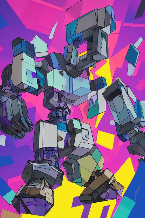 Image similar to cubist battle robot cutout digital illustration cartoon colorful beeple