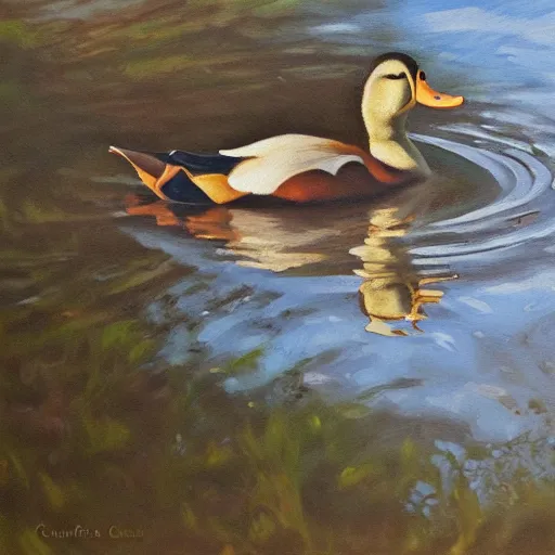 Image similar to a duck on the prowl oil painting julie curtiss