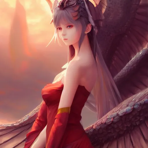 Prompt: an oil painting of a beautiful anime girl with dragon wings, by artgerm, wlop and greg rutkowski, hd, hdr, ue 5, ue 6, unreal engine 5, cinematic 4 k wallpaper, 8 k, ultra detailed, high resolution, artstation, award winning