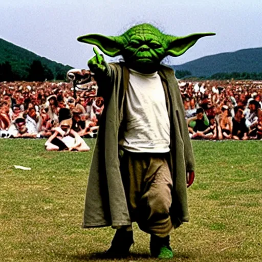 Image similar to yoda performing at woodstock