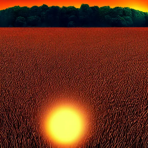 Prompt: donald trump as the sun looking over a field, millions of screaming karens. digital painting, high detail, 8 k, film still