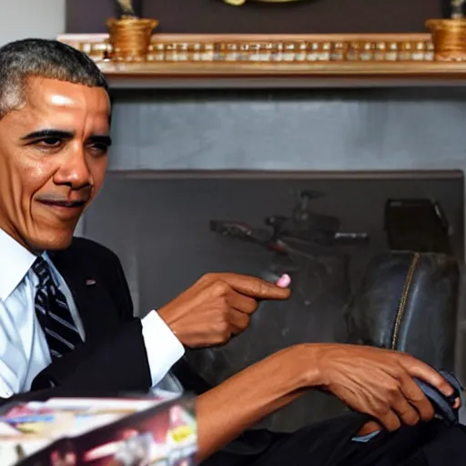 Prompt: Barack Obama playing video games