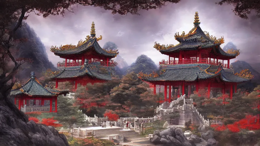 Image similar to Chinese temple, fantasy artwork, award-winning, beautiful scenery, artstation