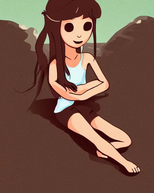 Image similar to a little girl sit beach. clean cel shaded vector art. illustration art by lois van baarle