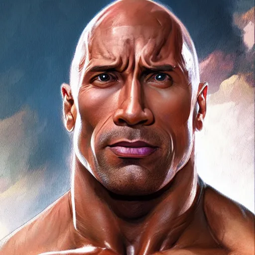 Image similar to doc savage, dwayne johnson, muscular, painted character portrait, highly detailed, digital painting, artstation, concept art, sharp focus, illustration, art by artgerm and greg rutkowski and alphonse mucha