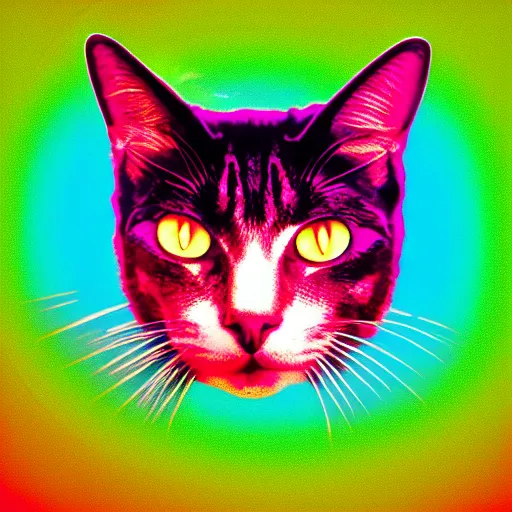 Image similar to cat face, portrait, vaporwave, synthwave, neon, vector graphics, cinematic, volumetric lighting, f 8 aperture, cinematic eastman 5 3 8 4 film