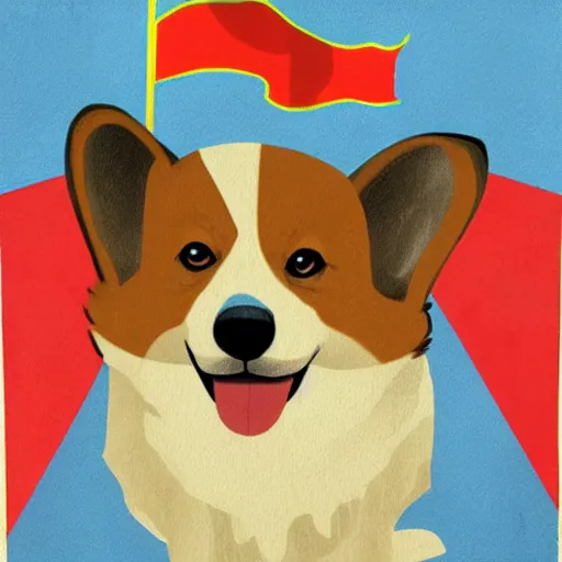 Image similar to corgi dog as communist dictator painting, soviet propagandy style