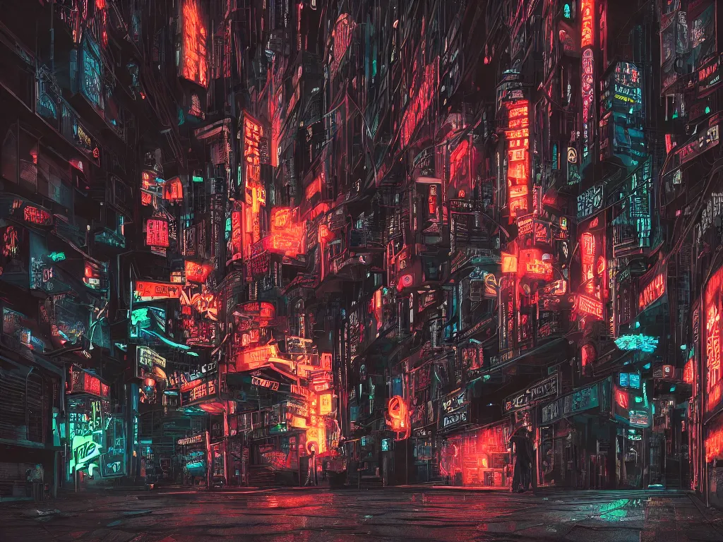 Image similar to a nightscene with a dark alley in new york city with graffiti on the walls at the end an illuminated door, cyberpunk city, futuristic, neon, intricate details