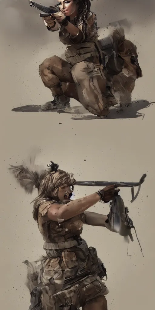 Image similar to A female peshmerga turning into a warewolf, art by Sam Weber, digital painting, trending on Artstation