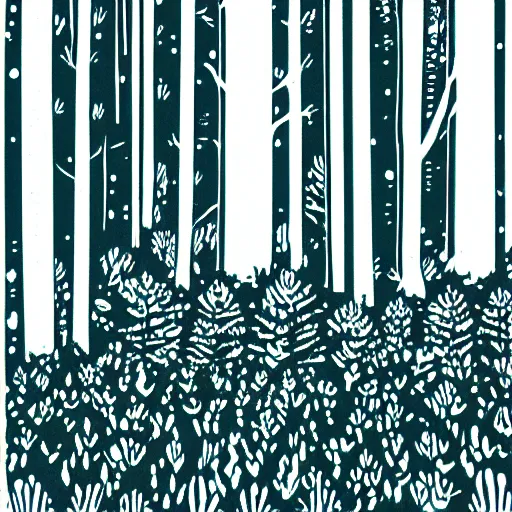 Image similar to winter forest, reaction diffusion linocut