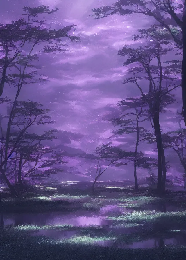Image similar to dark purple swamp, makoto shinkai