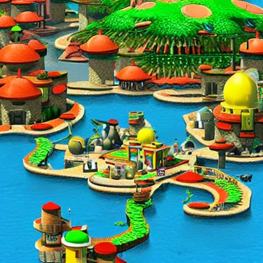 Image similar to realistic delfino plaza from super mario sunshine