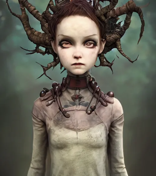 Prompt: an epic fantasy comic book style portrait painting of an extremely cute and adorable very tomboyish tomboy industrial goth dryad, character design by mark ryden and pixar and hayao miyazaki, unreal 5, daz, hyperrealistic, octane render, cosplay, rpg portrait, dynamic lighting, intricate detail, winter vibrancy, cinematic