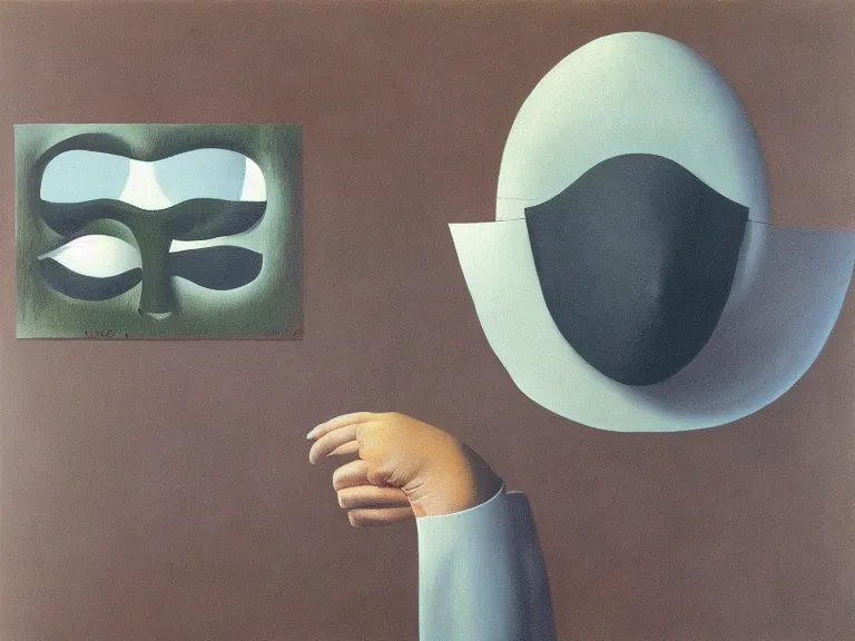 Prompt: mask, painting by rene magritte, high detail, high resolution