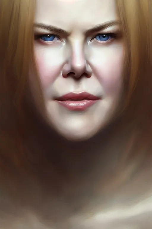 Image similar to ultra detailed close up facial portrait of nicole kidman, extremely detailed digital painting, in the style of fenghua zhong and ruan jia and jeremy lipking and peter mohrbacher, mystical colors, rim light, beautiful lighting, 8 k, stunning scene, raytracing, octane, trending on artstation