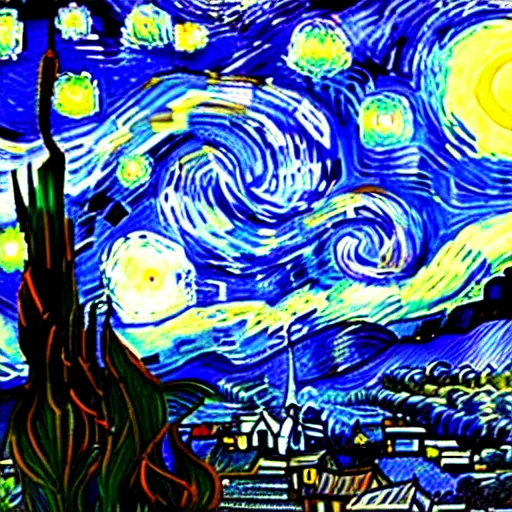 Prompt: starry night by vincent van gogh, 8 k, an ultrafine hyperdetailed illustration