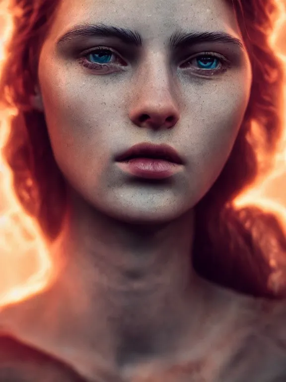 Image similar to portrait art of female angel by alessio albi 8 k ultra realistic, lens flare, atmosphere, glow, detailed, intricate, full of colour, cinematic lighting, trending on artstation, 4 k, hyperrealistic, focused, extreme details, unreal engine 5, cinematic, masterpiece