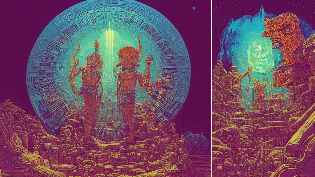 Image similar to highly detailed illustration of a mayan god by kilian eng, by moebius!, by oliver vernon, by joseph moncada, by damon soule, by manabu ikeda, by kyle hotz, by dan mumford, by kilian eng